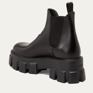 Prada Monolith Leather Lug Sole Chelsea Boots